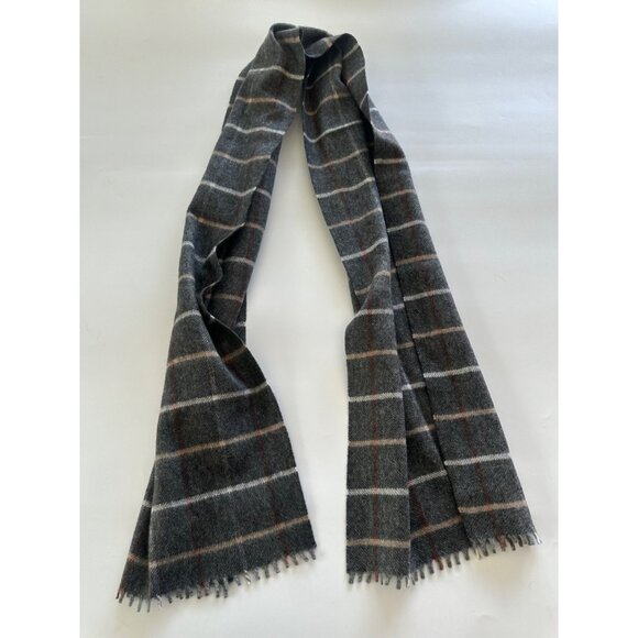 Kenneth Roberts 100% Cashmere Men's Grey Plaid Fringe Scarf - Picture 1 of 4